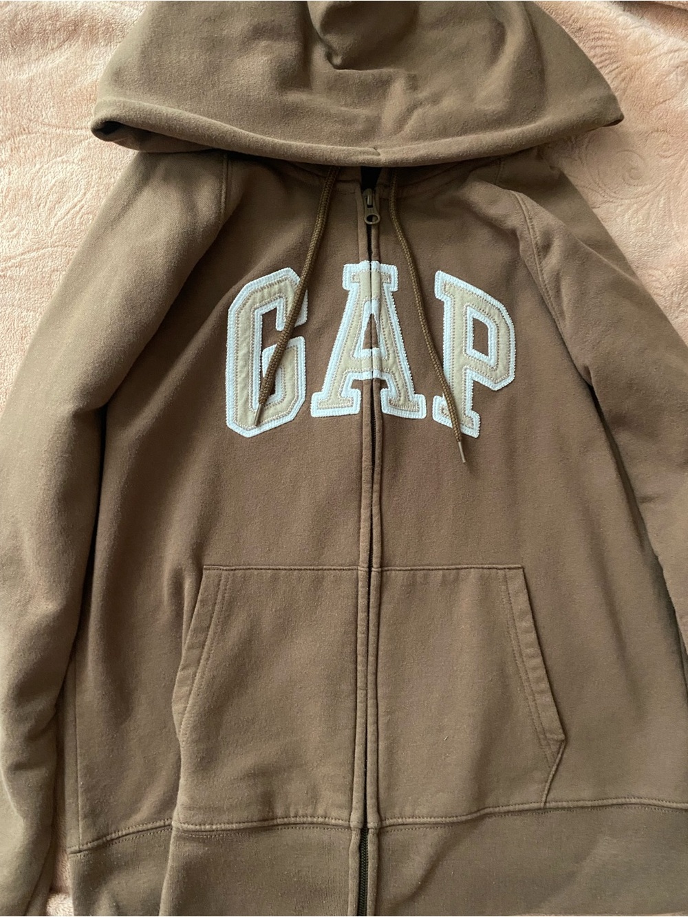GAP Brown Full-Zip Hoodie with White Lettering